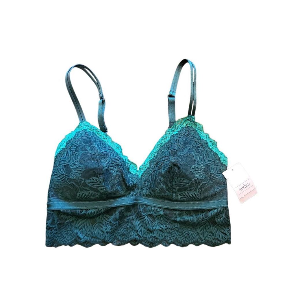 NWT Auden Bralette Women's Medium Green Turquoise Lace Lightly Lined Longline
